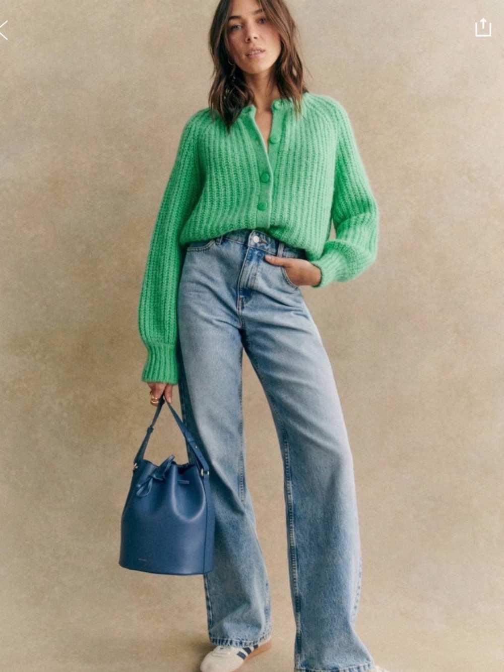 Sezane Emile Alpaca Cardigan in Bright Green XS - Picture 2 of 4